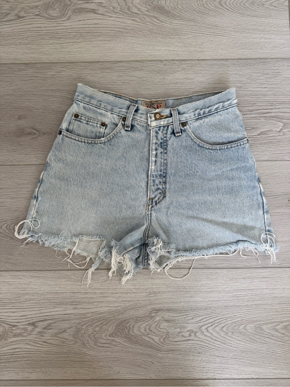 Express Light Blue Distressed High-Rise Denim Shorts
